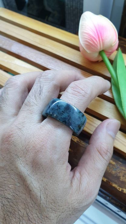 Jade Archers Rings US11.75 Type A Natural Jadeite Grayish Blue