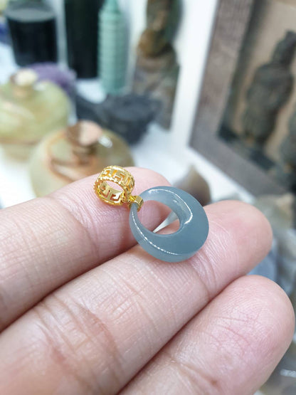 Icy Blue Jade Croissant Pendant | 18K Gold | Type A Natural Jadeite