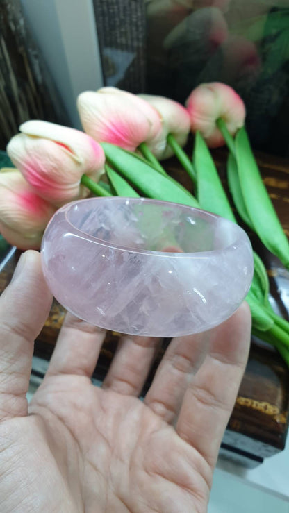 Rose Quartz Tortoise Bangle (Size 58 - 59) | Natural Stone Bracelet
