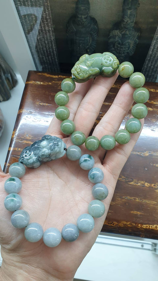 Jade Pixiu Bracelet 🐉, 17 - 18 cm (Selection) | Type A Natural Jadeite | His or Hers Luckycharm Wristcandy