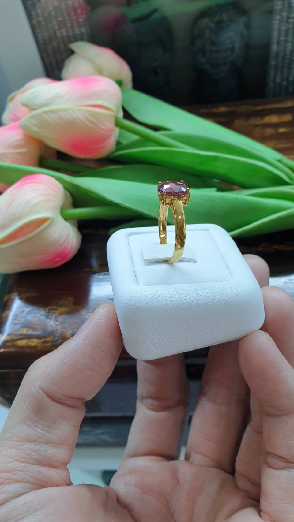 Pink Sapphire & 14K Gold Ring (7 US) | Solid Gold | Giftable🎁 Lady's Ring