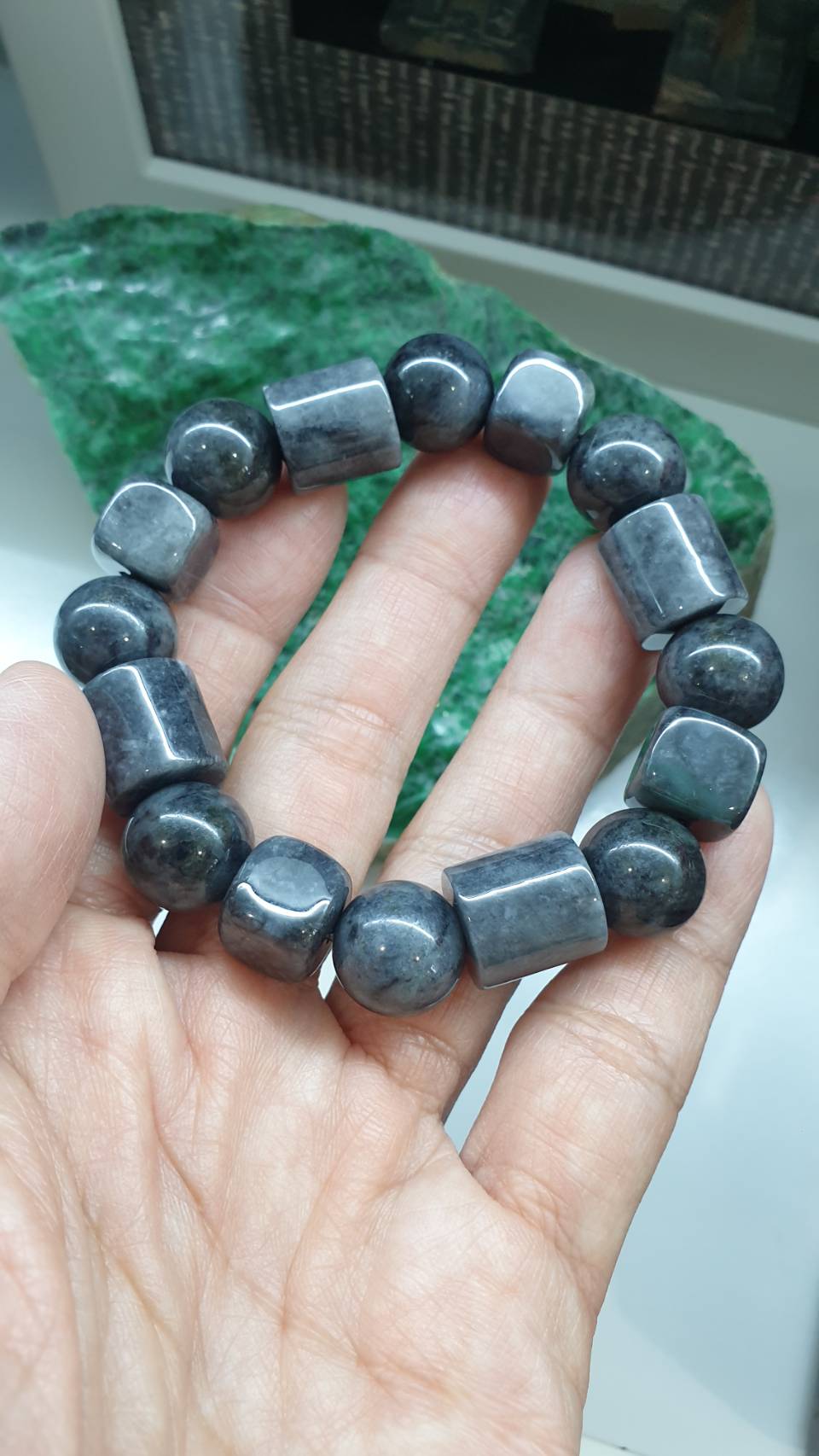 Avant Garde Jade Bracelet 17cm Elegant Marbled Black Type A Myanmar Jadeite