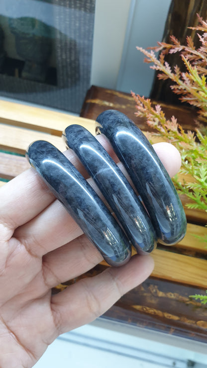 Myanmar Black Jade Bangles S58.5 - 59 Authentic Type A Natural Jadeite