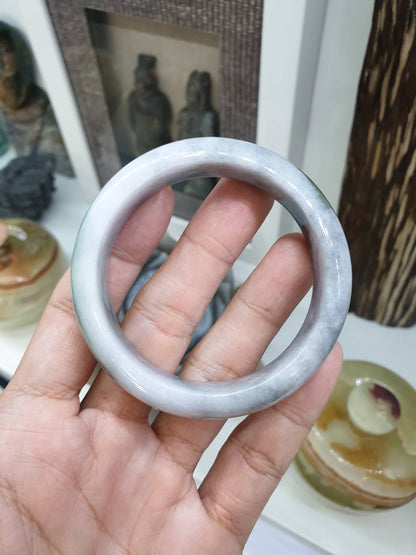 Gray Jade Bangle S54 Type A Myanmar Jadeite Natural Two Toned Everyday Bracelet