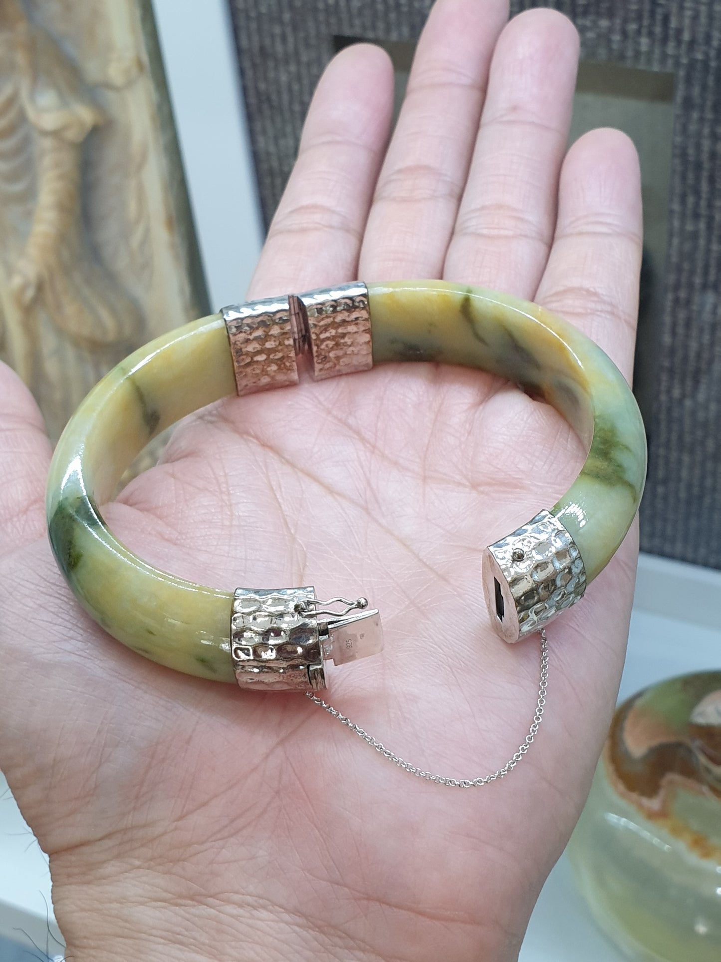 Hok Lok Siew Jade Split Bangle (S 61) | Sterling Silver | Authentic Fei Cui Jade | Eye Candy Wrist Accessory for Him or Her