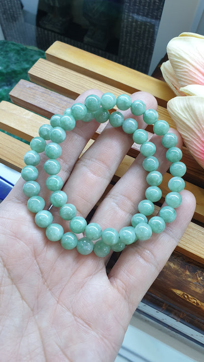 Green Jade Beaded Bracelet 17cm Type A Myanmar Jadeite