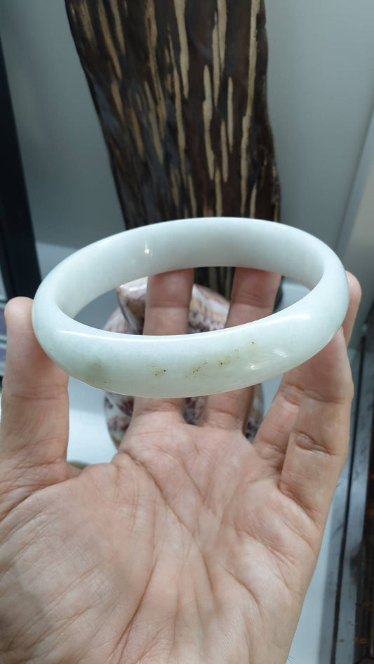Plus Size White Jade Bangle (Size 78 - 80) | Authentic Type A Jadeite | His or Hers Vintage Jade Bracelet