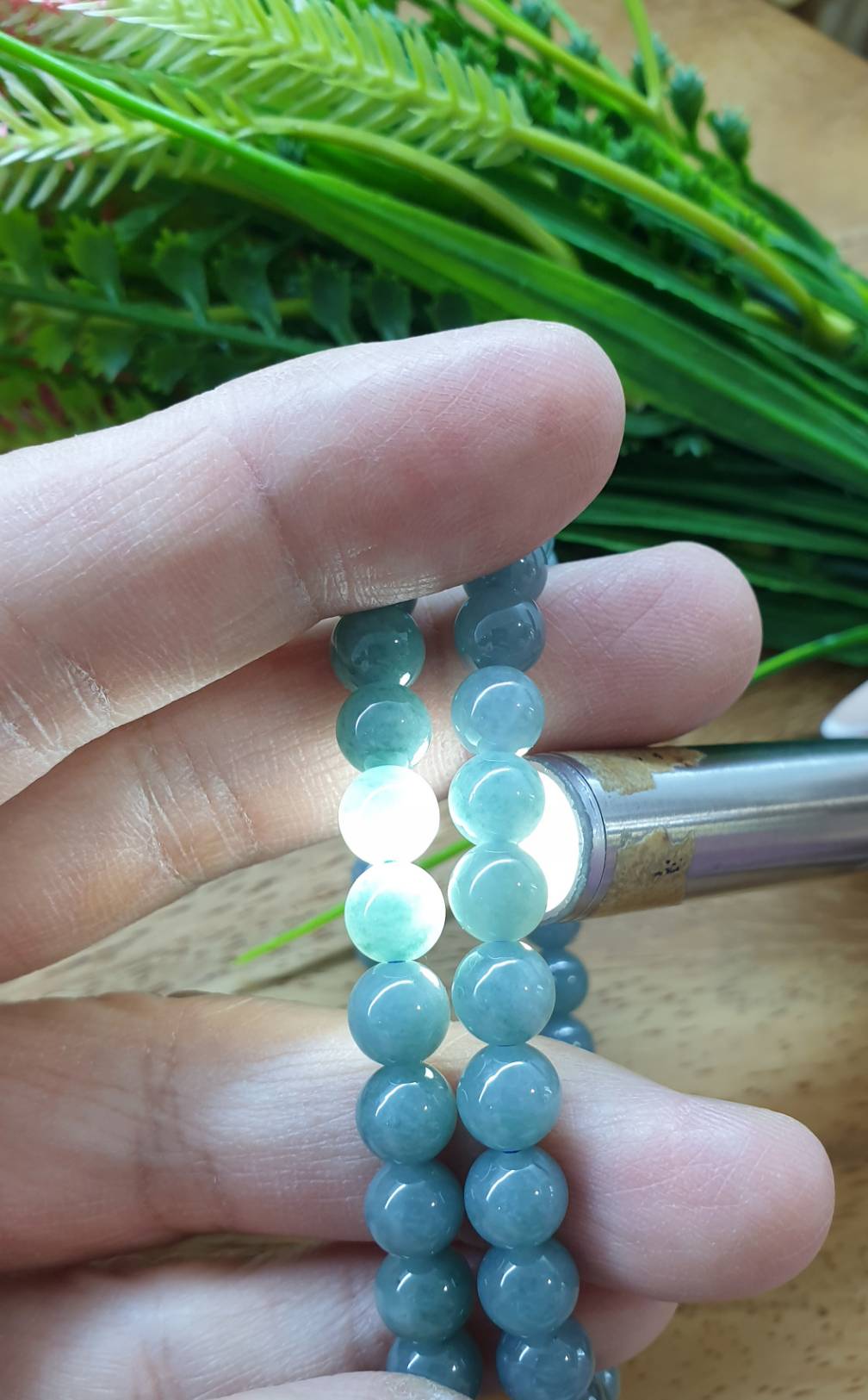 Olmec Blue Jade Bracelet 17cm Type A Natural Jadeite Misty Translucent Beads