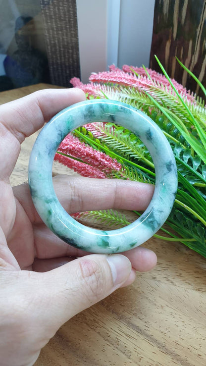 Jade Cylindrical Bangle S57.5 Marbled Green Fei Cui Type A Natural Jadeite