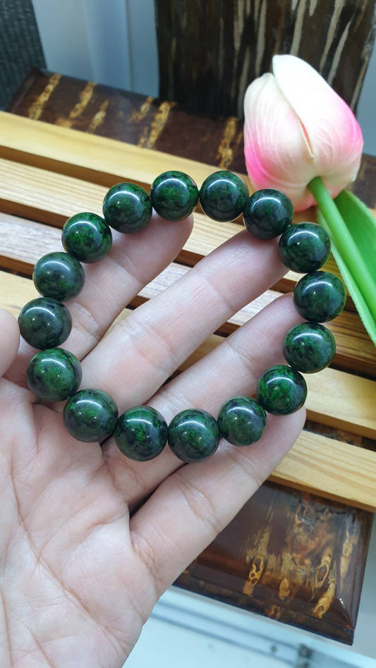 Mawsitsit Vintage Bracelet 17cm Natural Black Green Type A Myanmar Beads