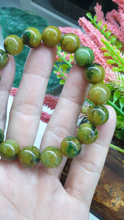 Gent's Style Honey Jade Bracelet 18cm Myanmar Fei Cui Type A Jadeite Beads