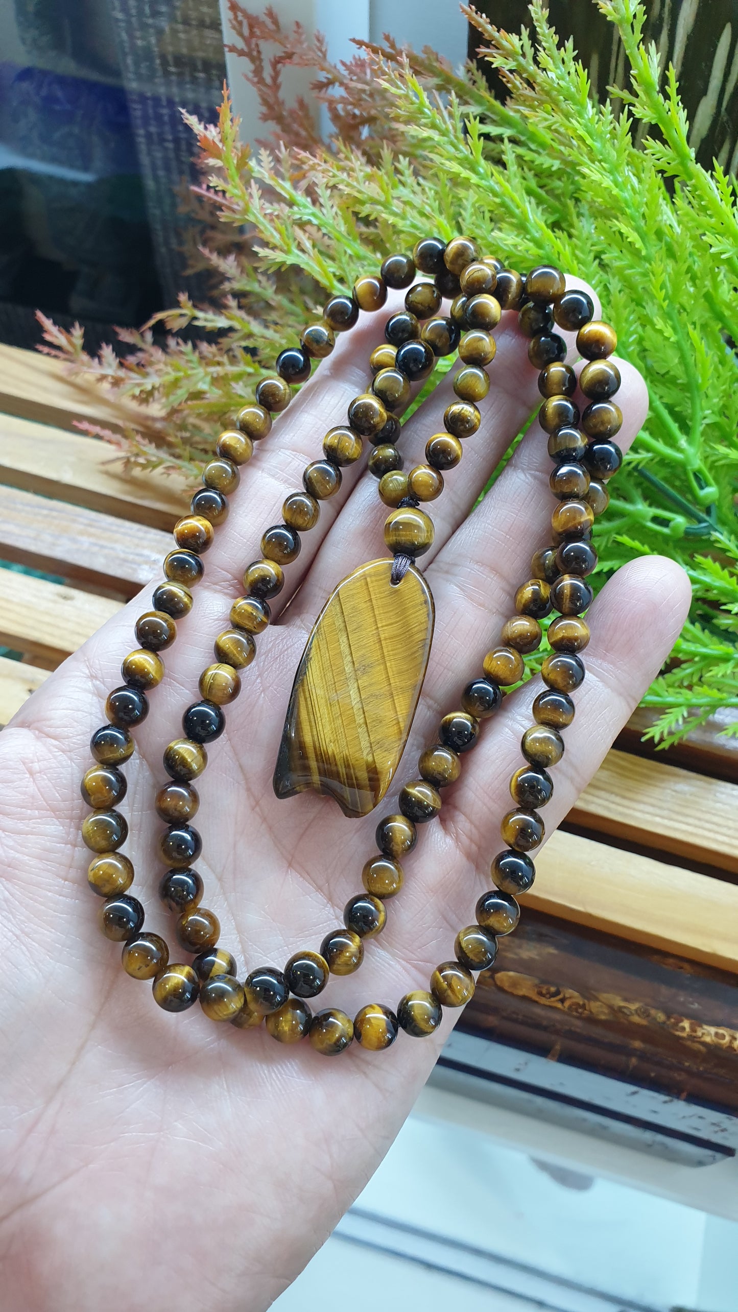 Tiger Eye Cicada Luckycharm Necklace 26inch Natural Gemstone Handcrafted Jewelry