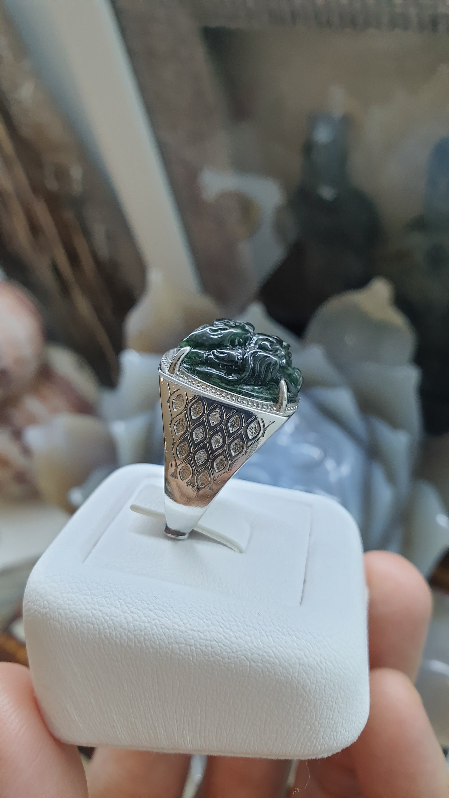 Black Jade Dragon on Sterling Silver Ring (Sizes 8 & 8.5 US) | Authentic Type A Jade | His or Hers Power Ring