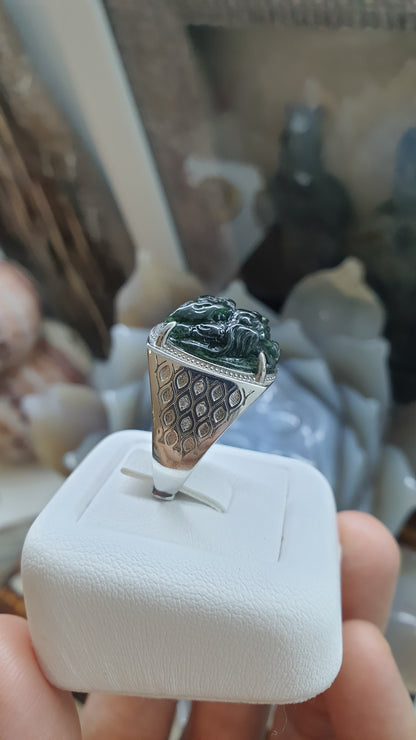 Black Jade Dragon on Sterling Silver Ring (Sizes 8 & 8.5 US) | Authentic Type A Jade | His or Hers Power Ring