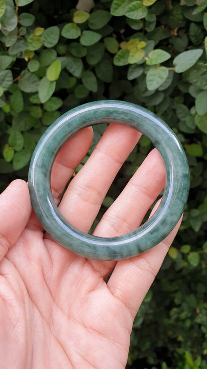 Jade Cylindrical Bangle S55.8 Fei Cui Green Type A Myanmar Jadeite Two Tone
