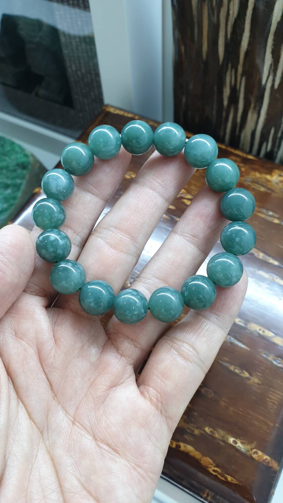 Olmec Blue Jade 17cm Bracelet Natural Guatemala Jadeite 12mm Beads