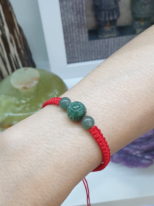 Jade Ru Yi Red Thread Bracelet (Adjustable) | Fei Cui - Type A Jadeite | Giftable Friendship Bracelet