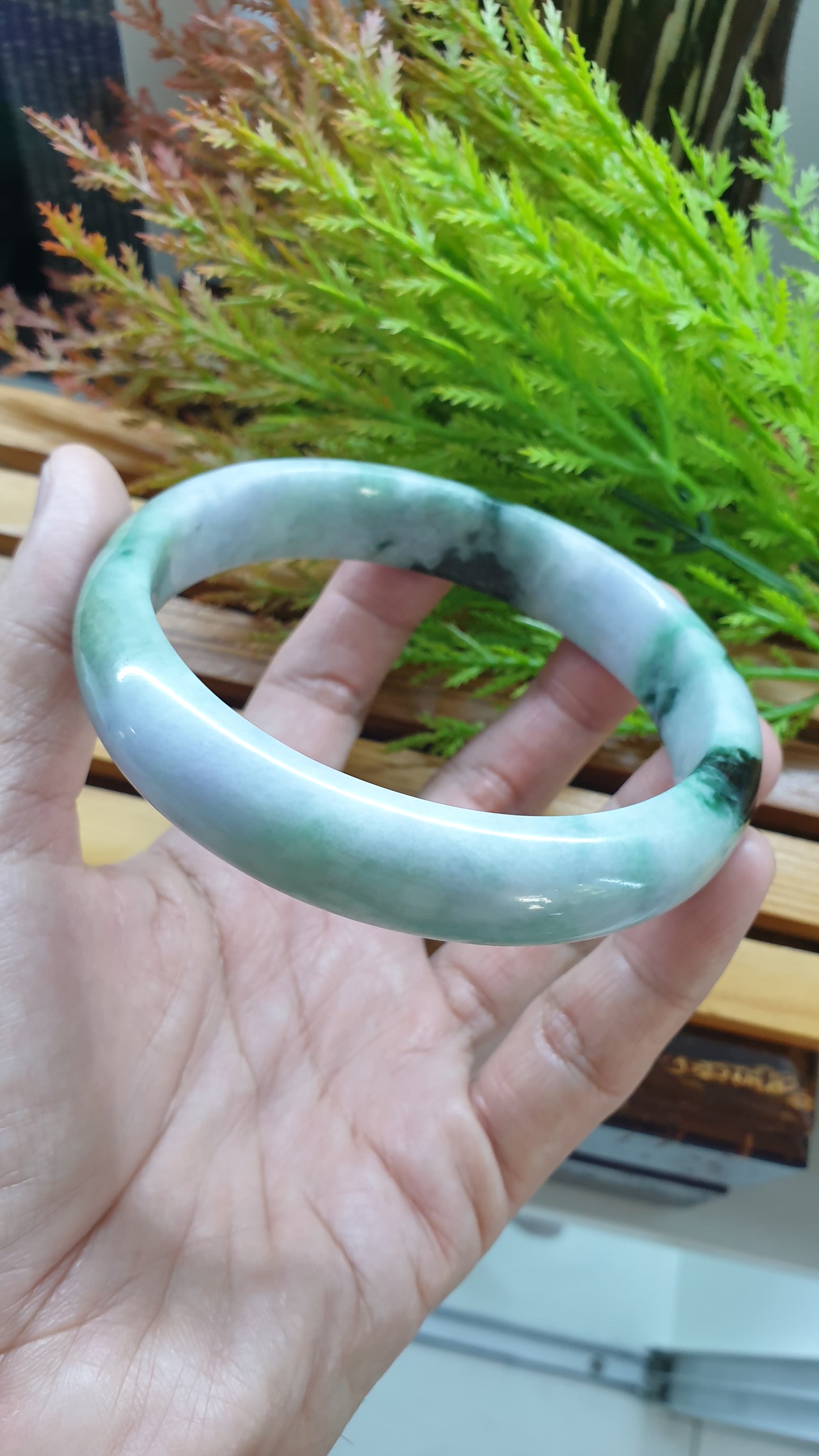 Plus Size Jade Bangle S76.5 Lavender Green Fei Cui Type A Myanmar Jadeite
