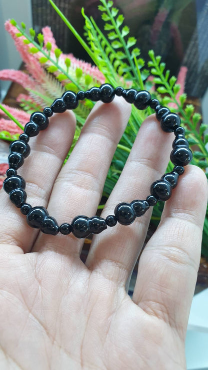 Jade Wu Lou Bracelet (16.5 cm) | Type A Natural Black Jadeite Beads