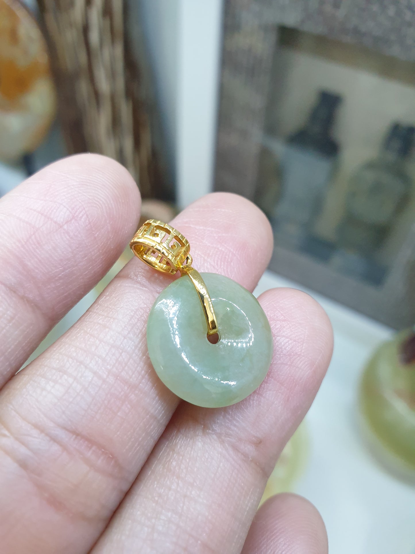Jade Ping An Kou Pendant | 18K Gold & Fei Cui - Type A Jadeite | Cute Gift Idea for Her 🎁