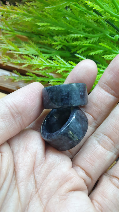 Black Jade Pipe Rings 8.5US Natural Myanmar Jadeite Type A