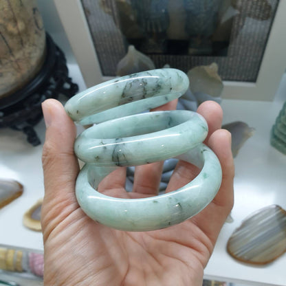 Marbled Blue Jade Bangle (S 60 or 61) | Type A Natural Jadeite | Lucky Charm Wrist Candy for Her