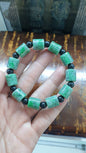 Jade Cylinder Beads Bracelets (18 cm) | Mottled Green, Type A Natural Jadeite | His or Hers Wrist Accessories