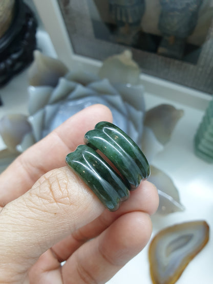 Green Jade Grooved Ring Type A Natural Jadeite Size 9.5 US 61