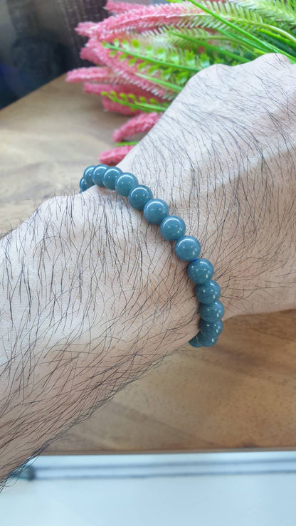 Olmec Blue Jade Bracelet 17cm Type A Natural Jadeite 7mm Beads