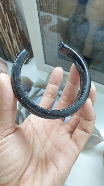 Jade Cuff Bangle Size 62 - 63 Type A Natural Black Jadeite
