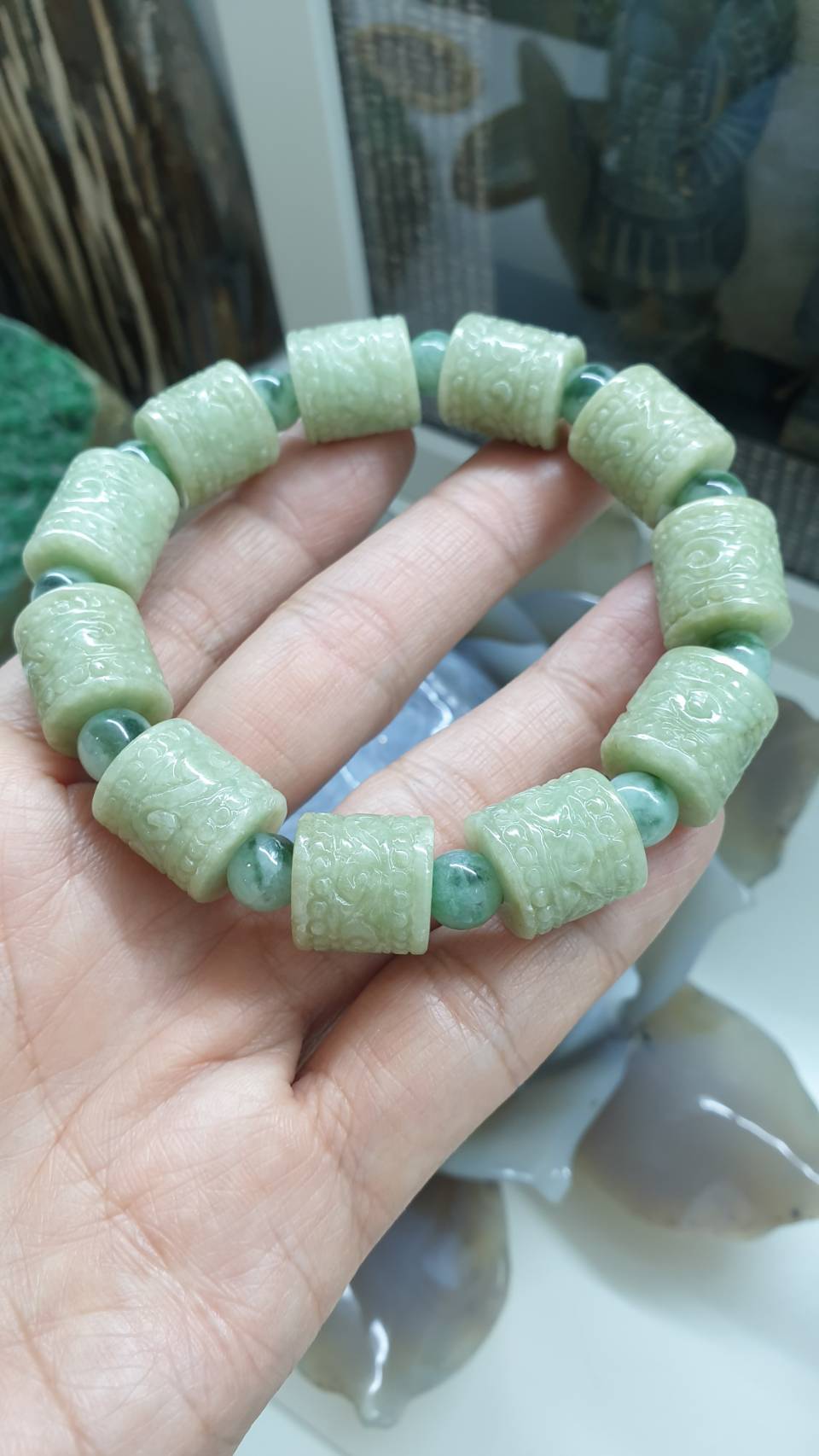 Jade Ru Yi Cylinder Beads Bracelet (18 cm) | Type A Natural Jadeite | Vintage Wrist Accessory