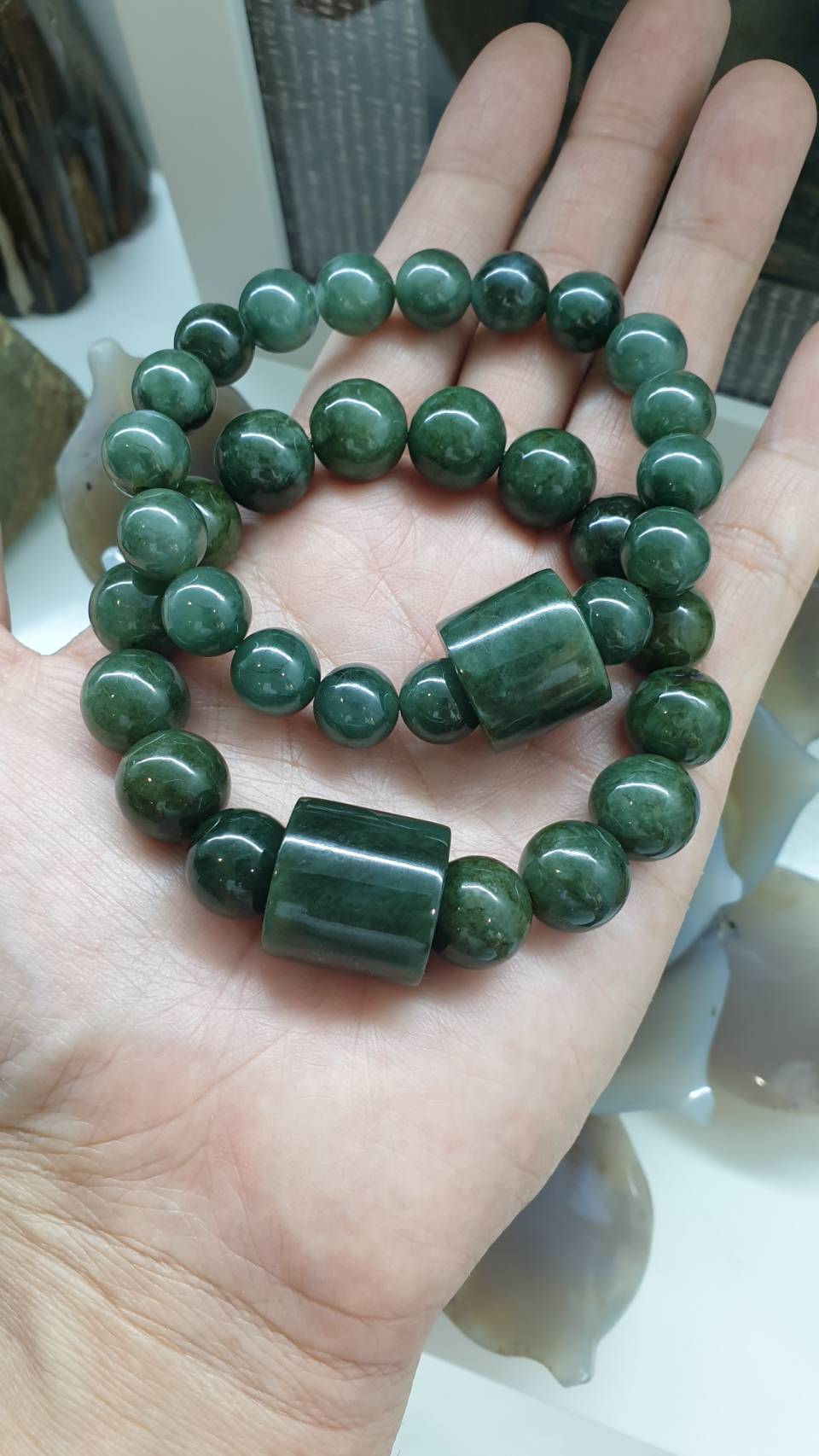 Jade Cylinder Charmbracelet (17 cm) | Type A Natural Deep Green Jadeite | His or Hers Statement Wrist Accessory