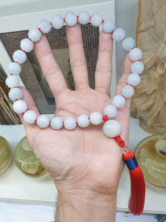 Jade Japa Mala | White Lotus Beads - Type A Jadeite | Handcrafted Lucky  Charms Ideal for Gifting 🎁