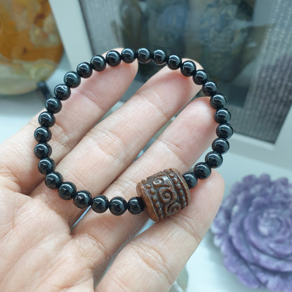 Black Jade Wish Fulfilling Bracelet 17cm Brown Jade Ru Yi Charm Natural Jadeite