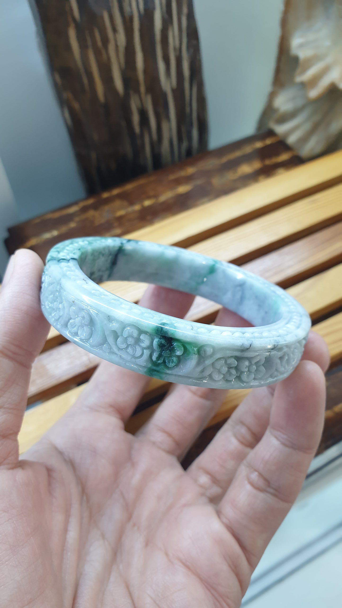 Jade Floral Bangle S58.5 Natural Ash Lavender Fei Cui Myanmar Jadeite