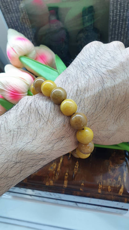 Bicolor Beads Jade Bracelet (18 cm) | Type A Natural Yellow & Brown Jadeite | Giftable Wristcandies