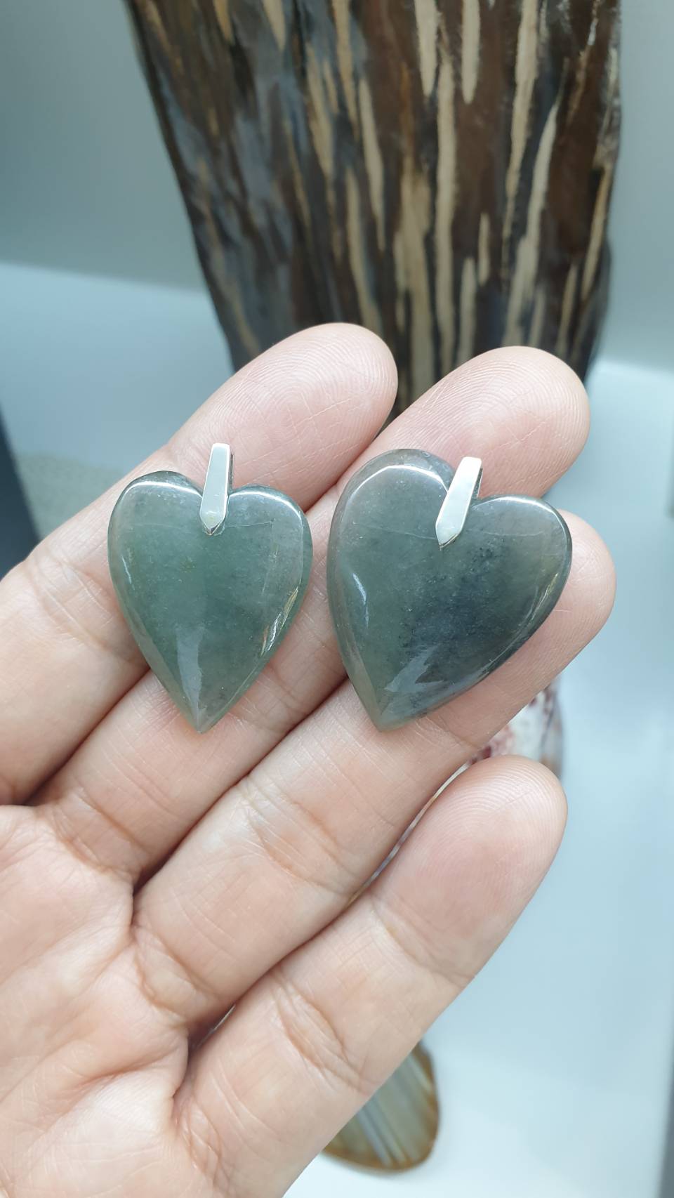 Gray Jade Heart Pendant Type A Natural Jadeite Sterling Silver S925