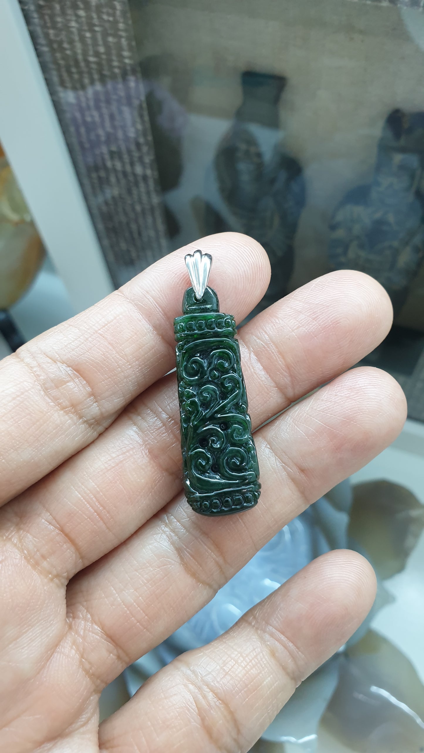 Black Jade Ru Yi Pendant (Selection) | Fei Cui - Type A Jade | Sterling Silver