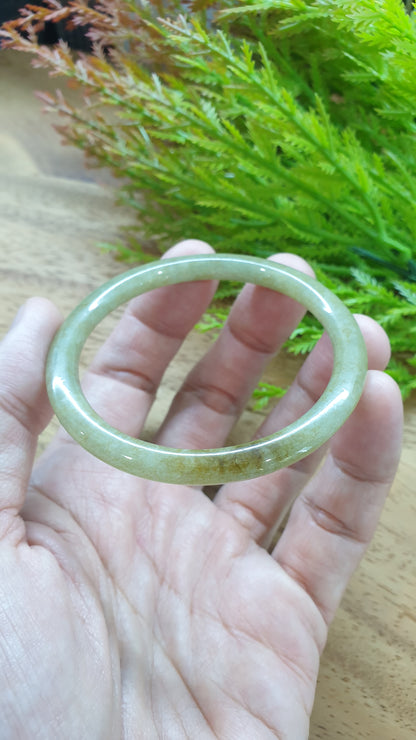 Jade Cylindrical Bangle S55.5 Slim Natural Myanmar Jadeite Type A Honey Green