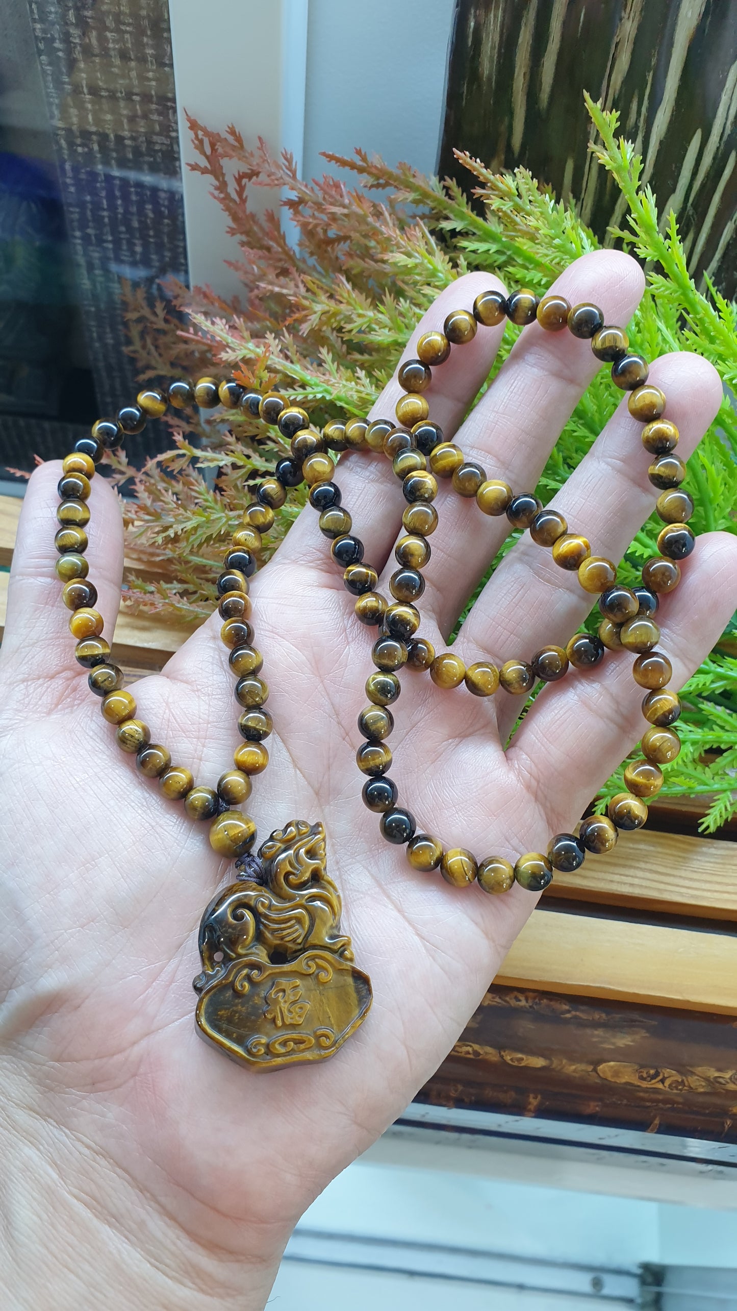 Tiger Eye Wealth Keeper Pixiu Necklace 26inch Natural Gemstone Handcrafted Jewelry