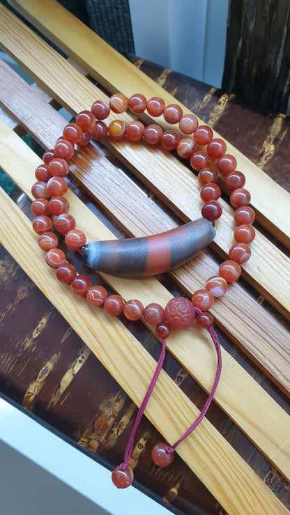 Sardonyx Dzi Necklace 18 inch Natural Red-Banded Gemstone Beads