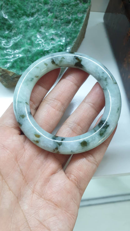 Jade Cylindrical Bangle S54 Type A Myanmar Jadeite Floating Honey Green