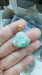 Moss in Snow Jade Happy Buddha Pendant | Solid 18K Gold | Wealth & Fortune Jewelry