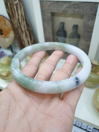 Plus Size Marbled Green Jade Bangle S80.5 Myanmar Natural Jadeite Type A