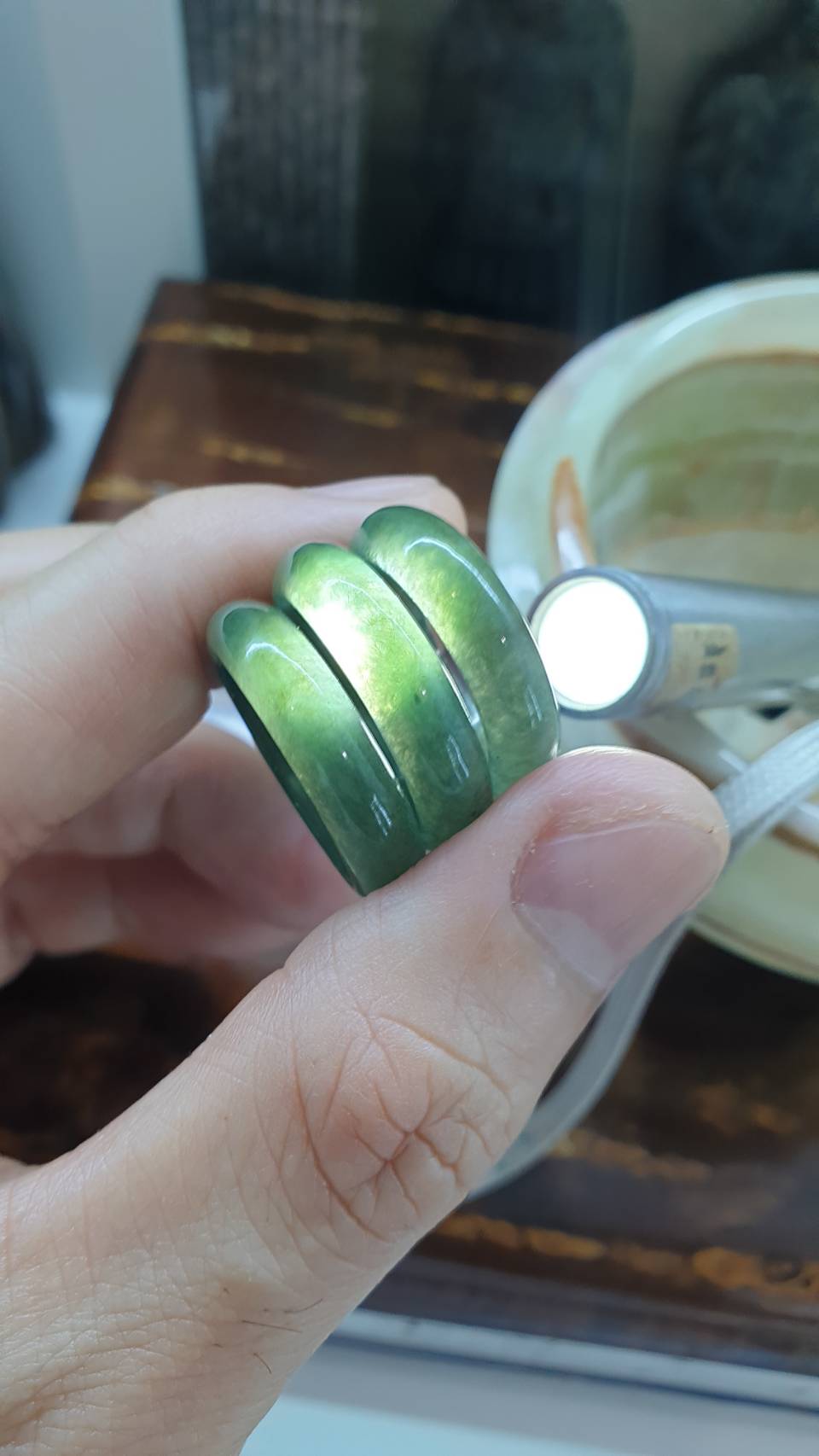 Type A Natural Green Jadeite Solid Band Ring US Size 5.5 to 9.75