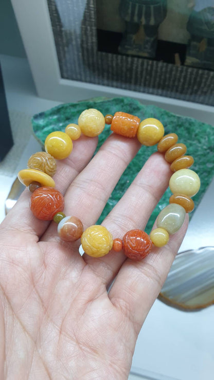 Natural Honey Jade 17cm Bracelet - Type A Myanmar Jadeite Mixed Beads