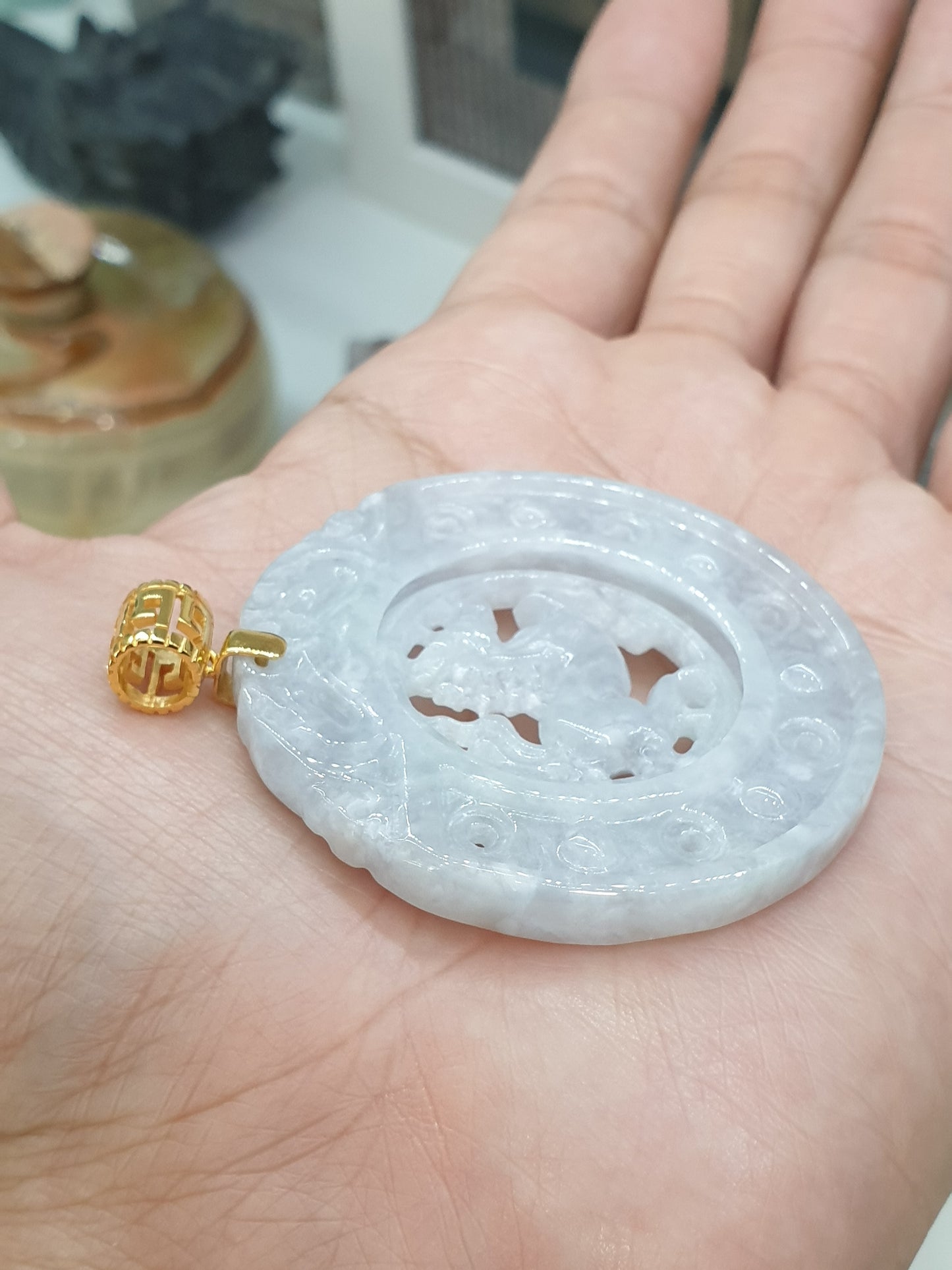 White Horse Jade Pendant | Solid 18K Gold | Type A Natural Jadeite