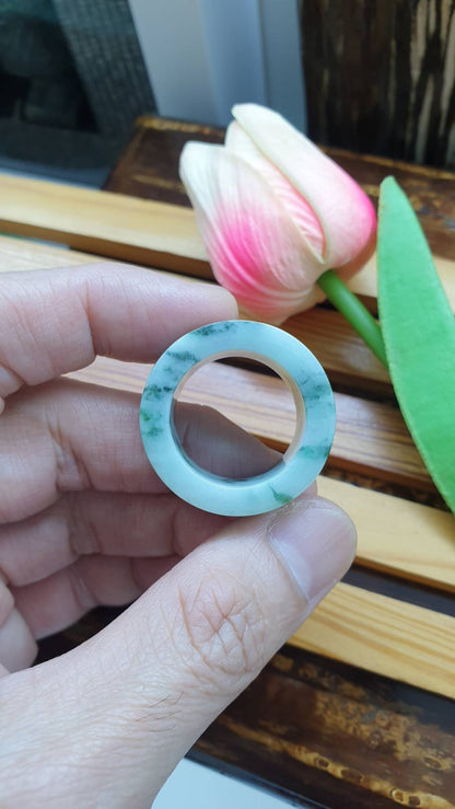 Jade Archer's Ring 11.75 US Type A Natural Jadeite Marbled Green
