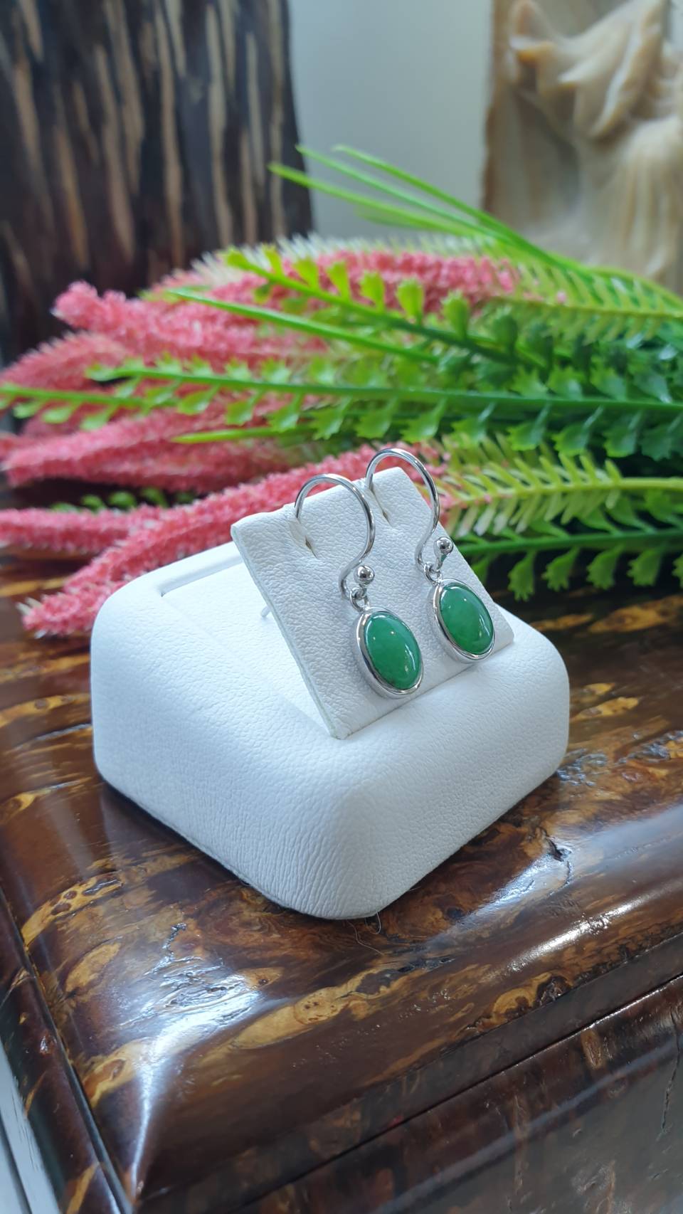 Apple Green Jade Sterling Silver Hook Earrings Type A Myanmar Fei Cui Jadeite