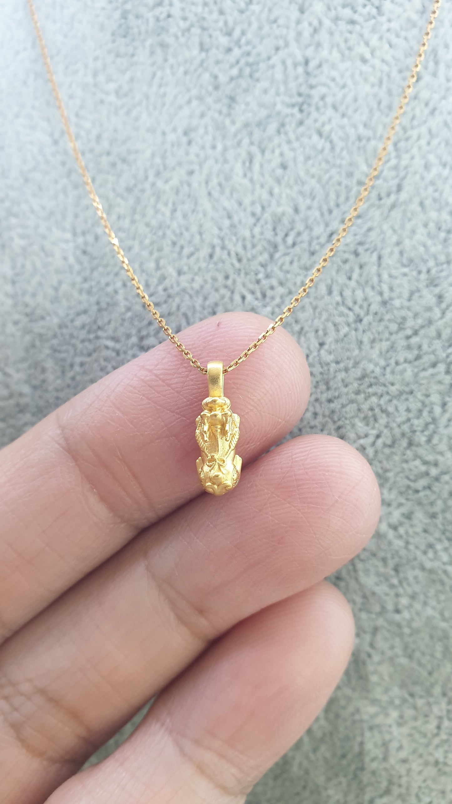 Fortune Dragon Pixiu Necklace (16") | Pure 24K Gold Pixiu | Solid 18K Gold Chain